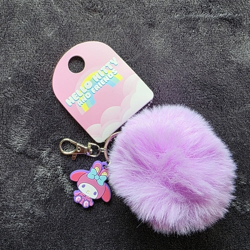 New Hello Kitty and Friends Sanrio My Melody Multi-Color/ Lilac Pom Pom Keychain